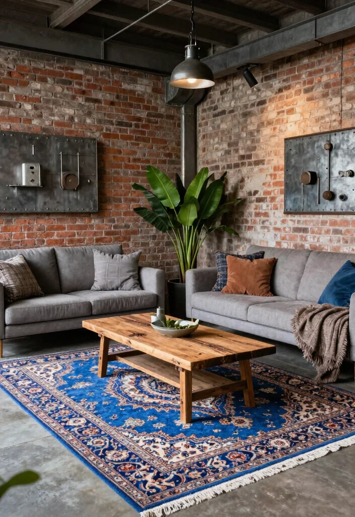 18 Blue Persian Rug Living Room Ideas With Luxe Character 10 18 Blue Persian Rug Living Room Ideas With Luxe Character - 9. Industrial Edge 1
