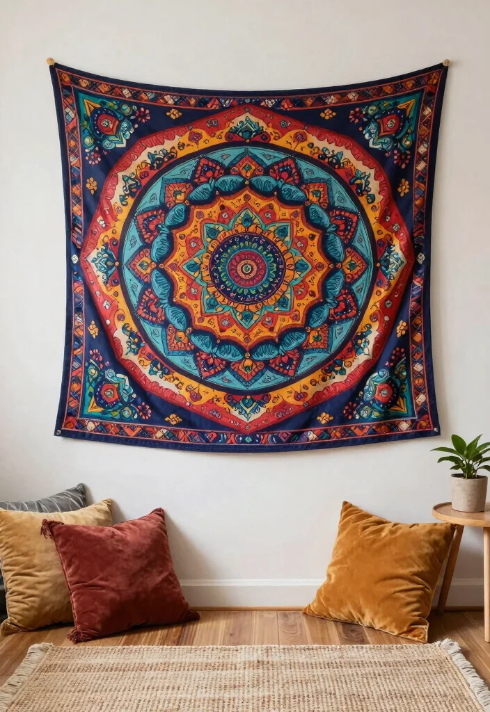 18 Boho Wall Decor Ideas With Free Spirited Charm 3 18 Boho Wall Decor Ideas With Free Spirited Charm - 2. Vibrant Tapestry Art 1