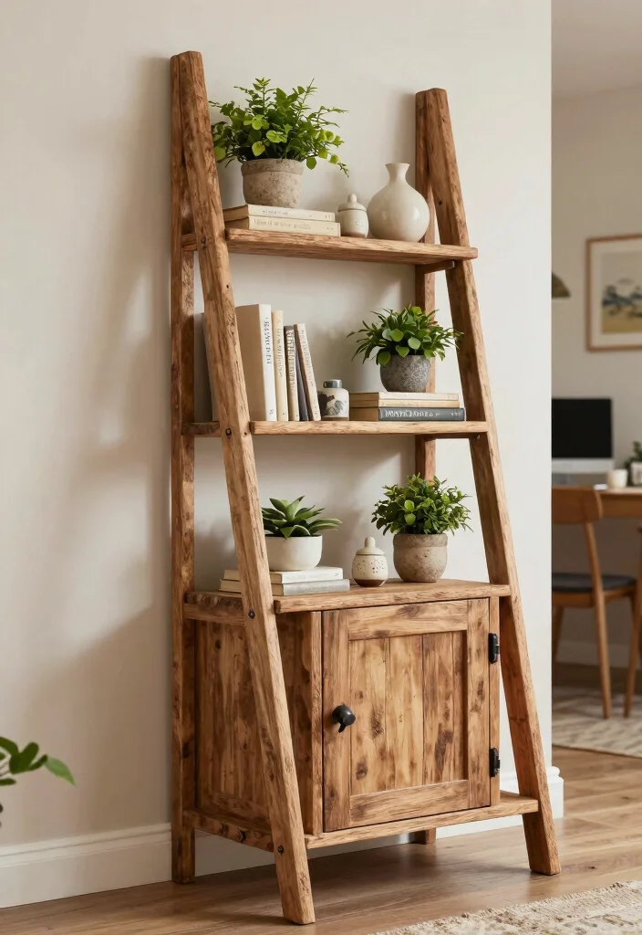 18 Bookshelf Hidden Door Ideas With Secret Room Vibes 12 18 Bookshelf Hidden Door Ideas With Secret Room Vibes - 11. Rustic Ladder Shelf with a Hidden Twist 1
