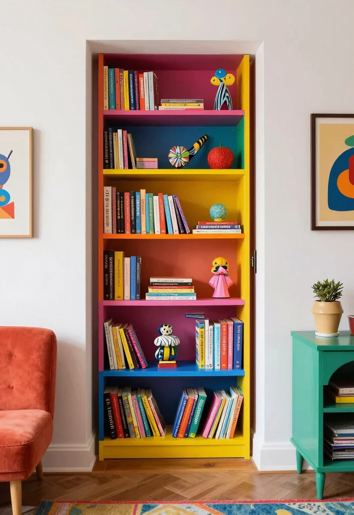 18 Bookshelf Hidden Door Ideas With Secret Room Vibes 14 18 Bookshelf Hidden Door Ideas With Secret Room Vibes - 13. Statement Bookshelf with Bold Colors 1