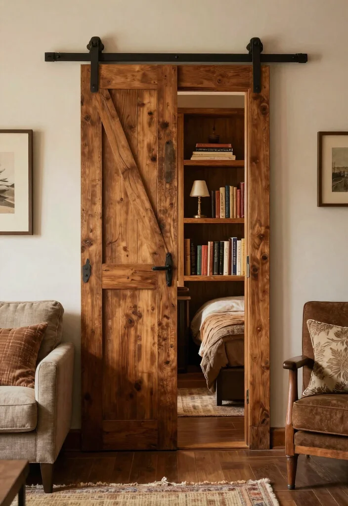 18 Bookshelf Hidden Door Ideas With Secret Room Vibes 4 18 Bookshelf Hidden Door Ideas With Secret Room Vibes - 3. Rustic Charm with Barn Door Bookshelves 1