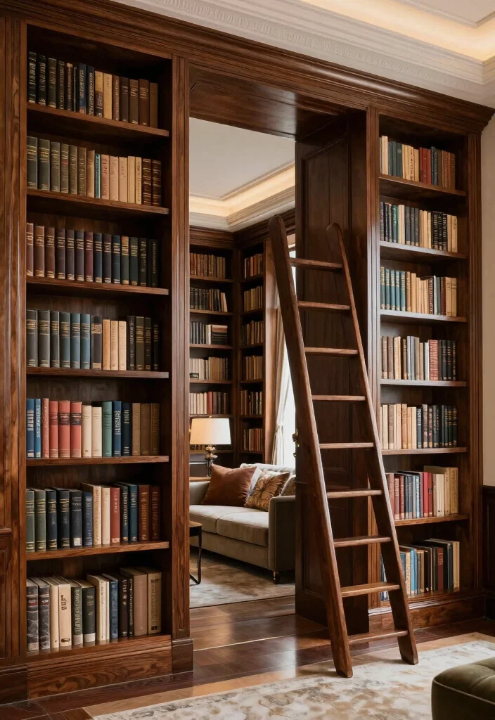 18 Bookshelf Hidden Door Ideas With Secret Room Vibes 10 18 Bookshelf Hidden Door Ideas With Secret Room Vibes - 9. Luxe Library Feel with Tall Bookshelves 1
