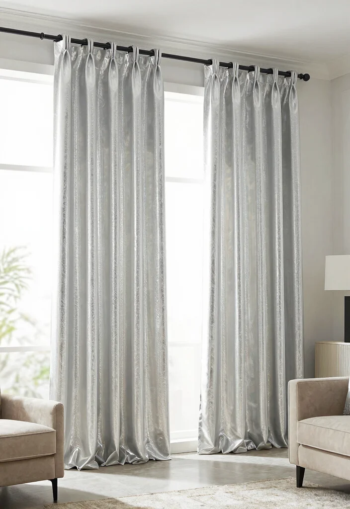 18 Curtains Living Room 2026 Trending Modern Ideas That Elevate Your Space 19 18 Curtains Living Room 2026 Trending Modern Ideas That Elevate Your Space - 18. Reflective Fabrics for Modern Flair 1
